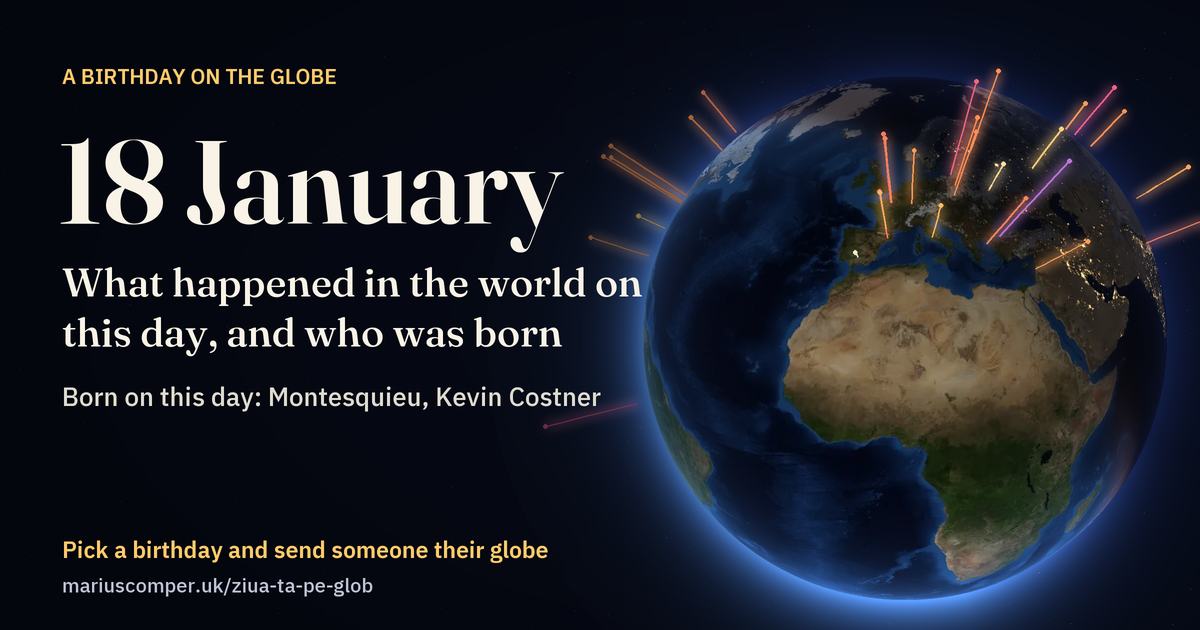 The Earth on 18 January, with the rays of the day’s events
