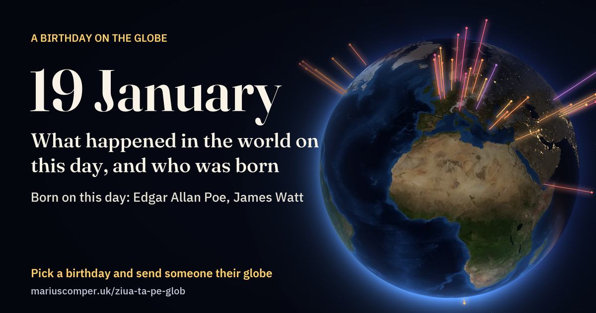The Earth on 19 January, with the rays of the day’s events