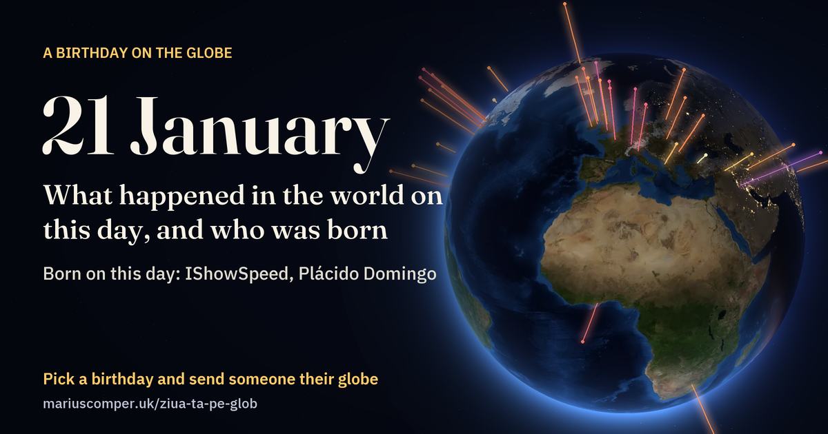 The Earth on 21 January, with the rays of the day’s events
