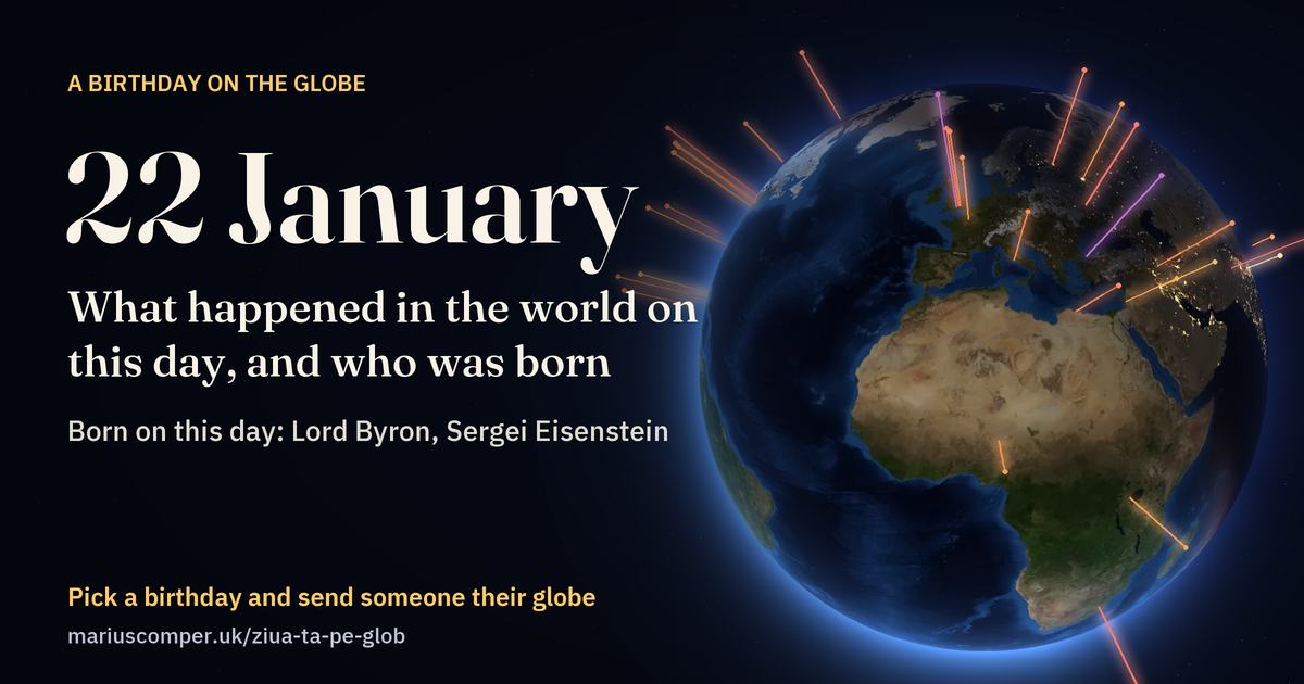 The Earth on 22 January, with the rays of the day’s events