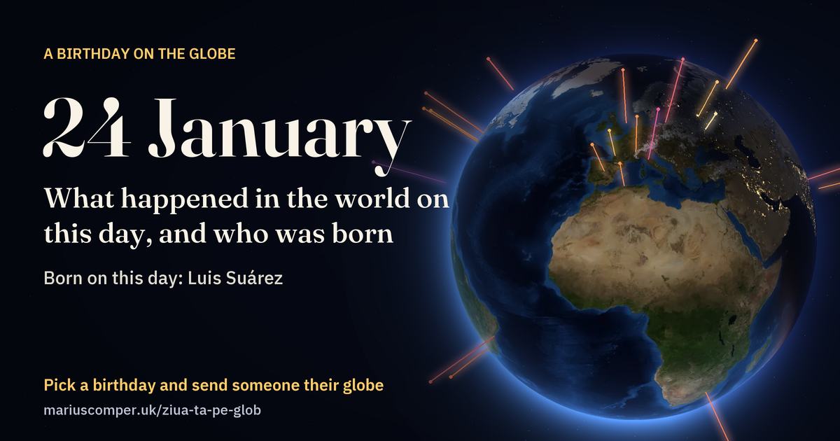 The Earth on 24 January, with the rays of the day’s events