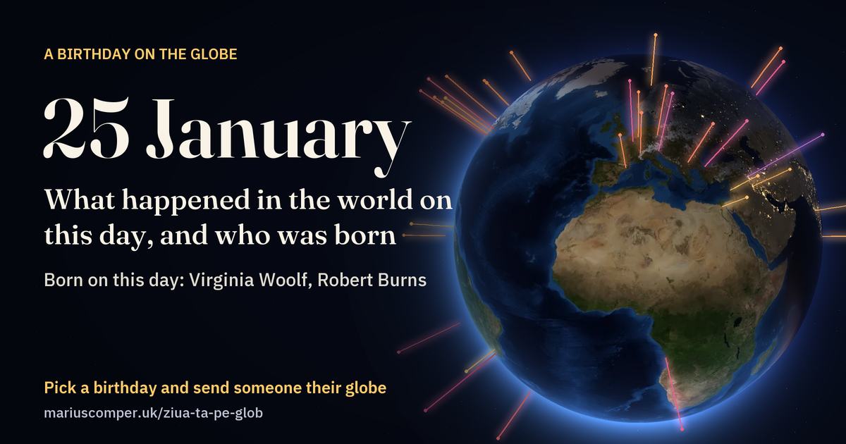 The Earth on 25 January, with the rays of the day’s events