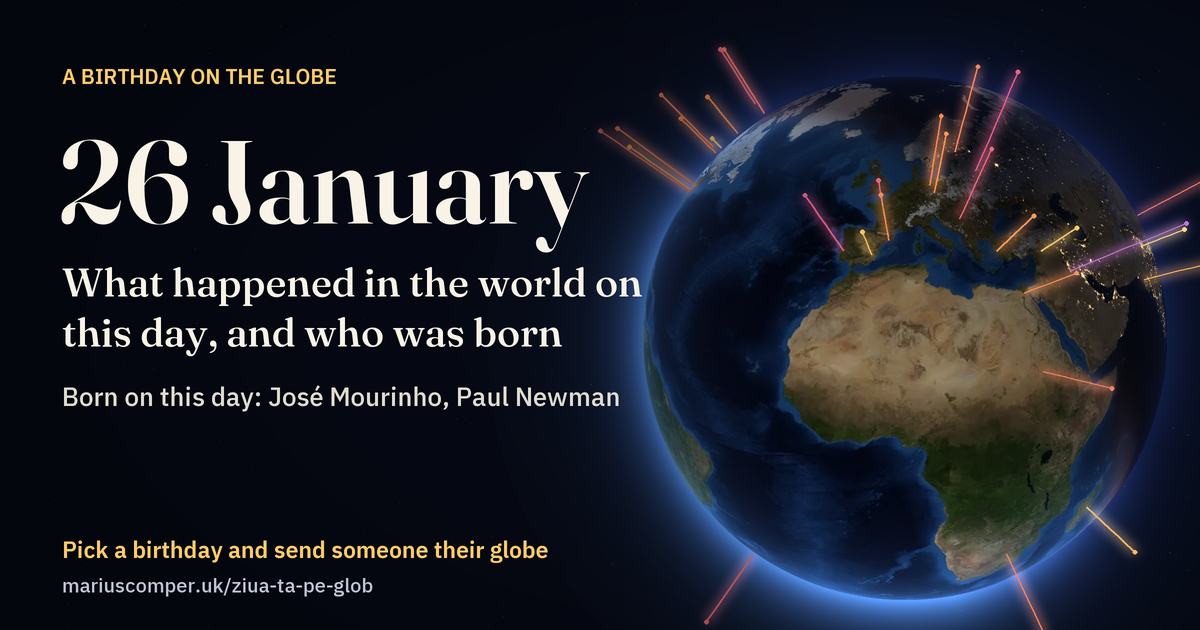 The Earth on 26 January, with the rays of the day’s events