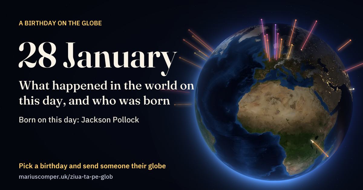 The Earth on 28 January, with the rays of the day’s events