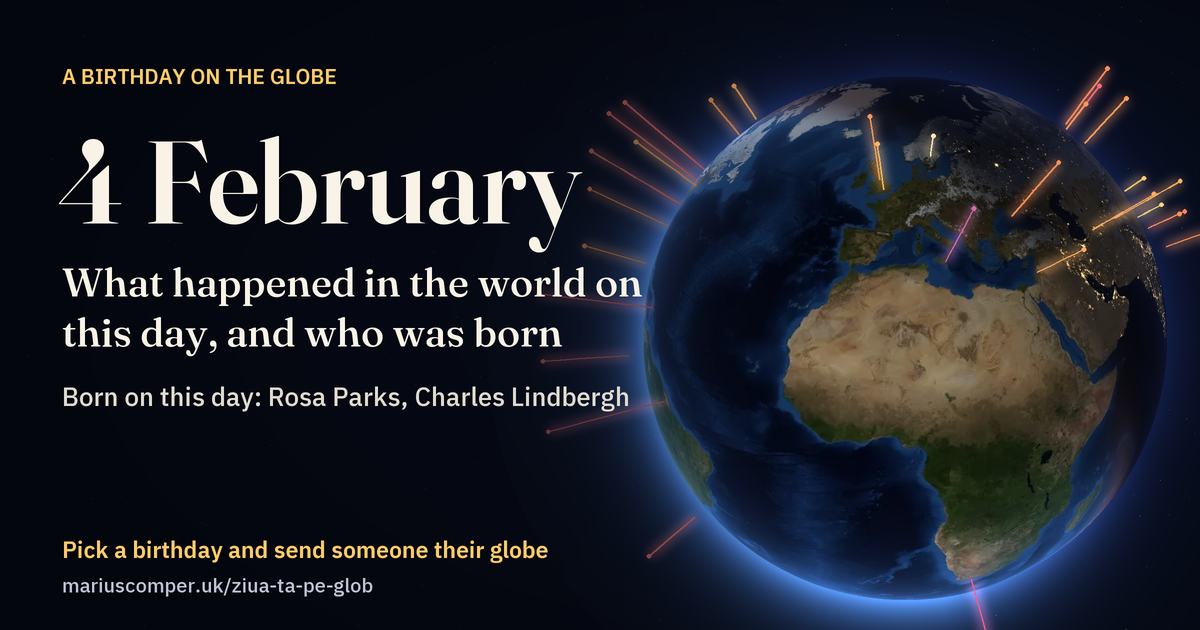 The Earth on 4 February, with the rays of the day’s events