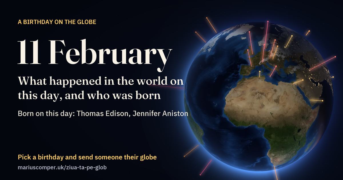 The Earth on 11 February, with the rays of the day’s events