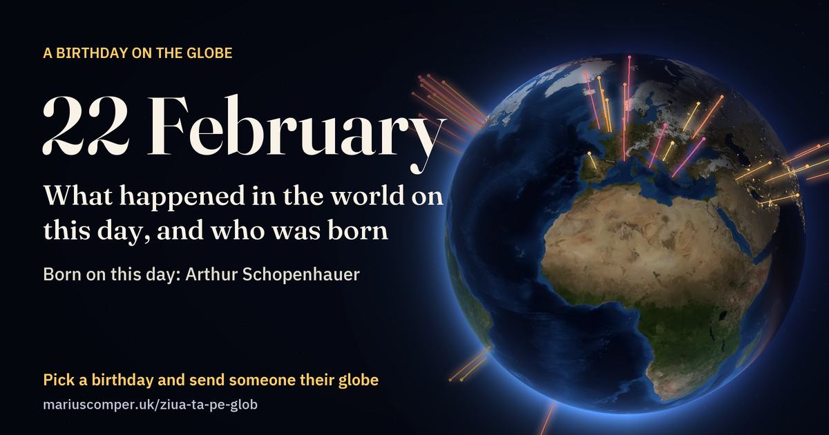 The Earth on 22 February, with the rays of the day’s events