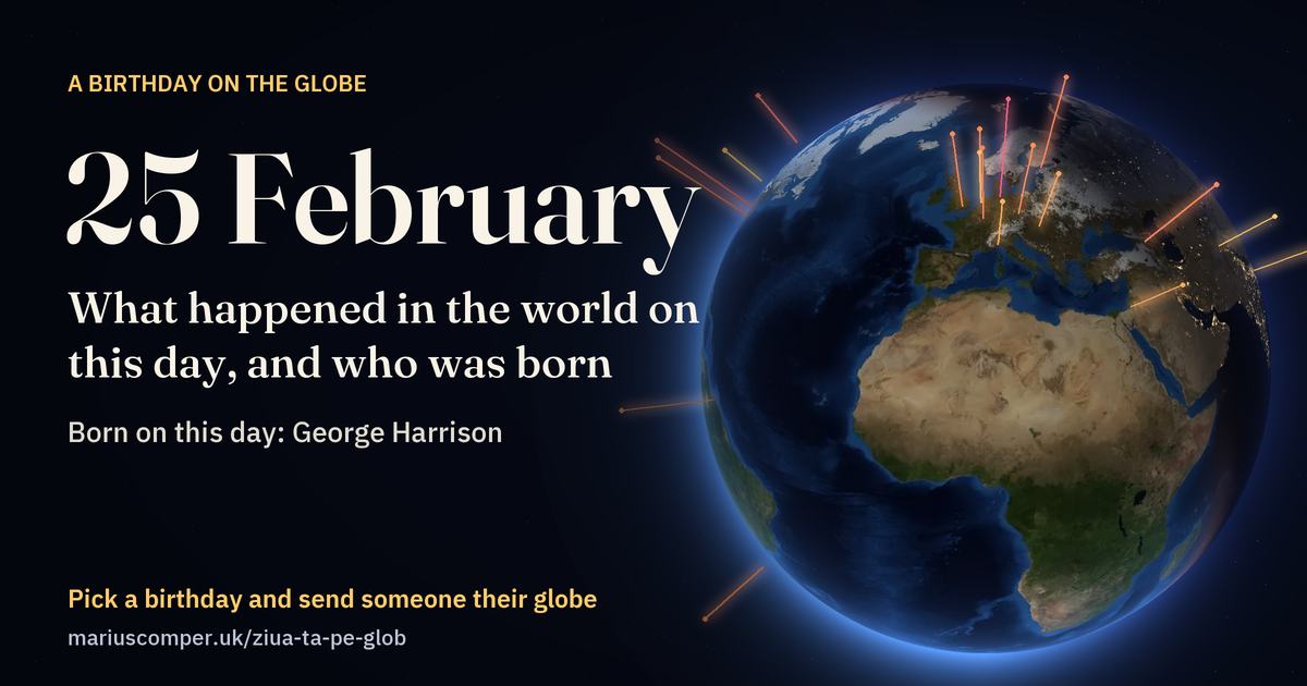 The Earth on 25 February, with the rays of the day’s events