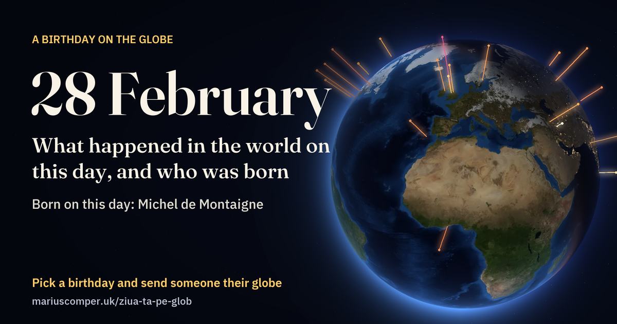 The Earth on 28 February, with the rays of the day’s events