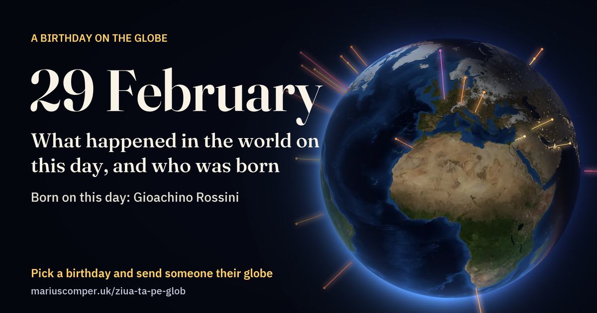 The Earth on 29 February, with the rays of the day’s events