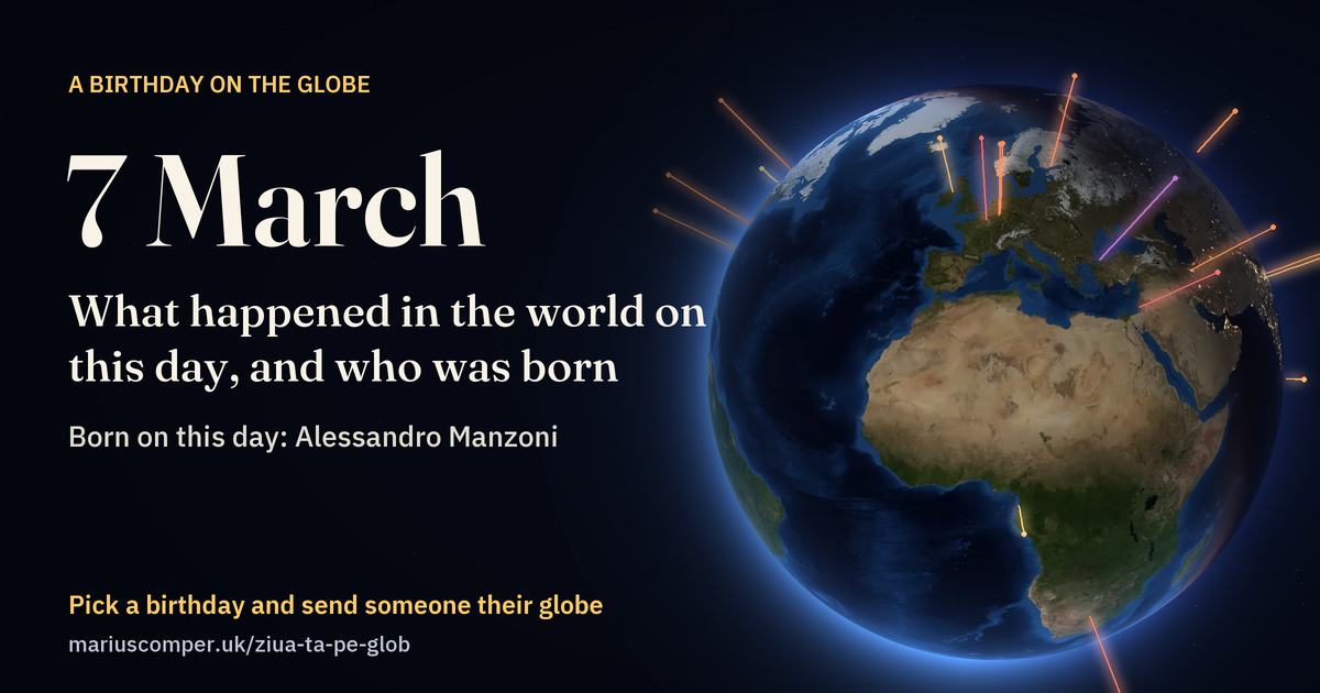 The Earth on 7 March, with the rays of the day’s events