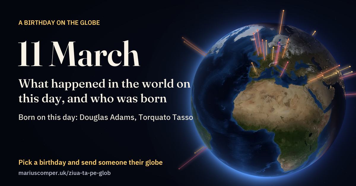 The Earth on 11 March, with the rays of the day’s events
