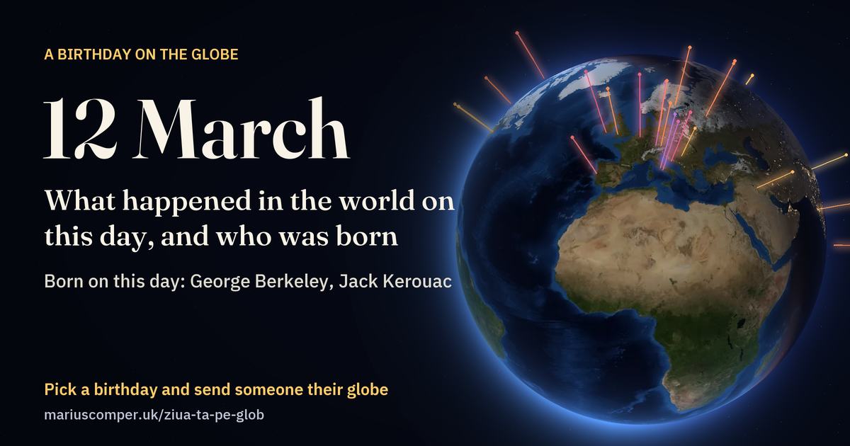 The Earth on 12 March, with the rays of the day’s events