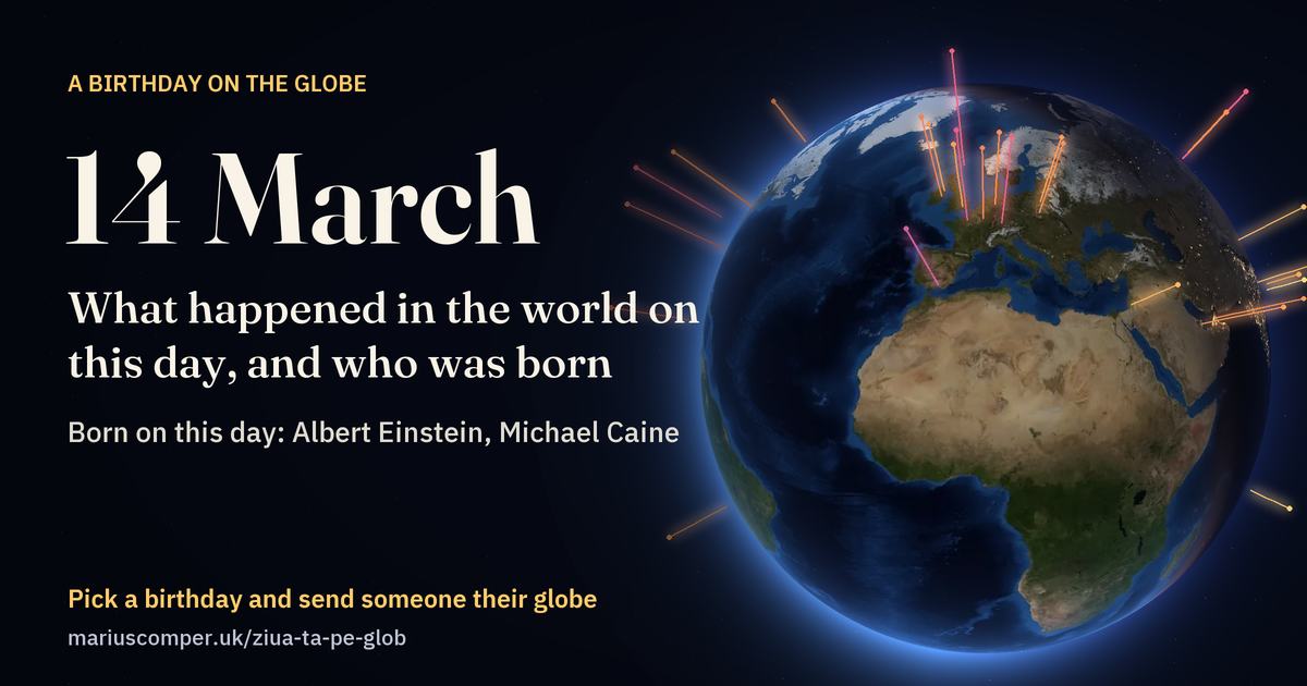 The Earth on 14 March, with the rays of the day’s events