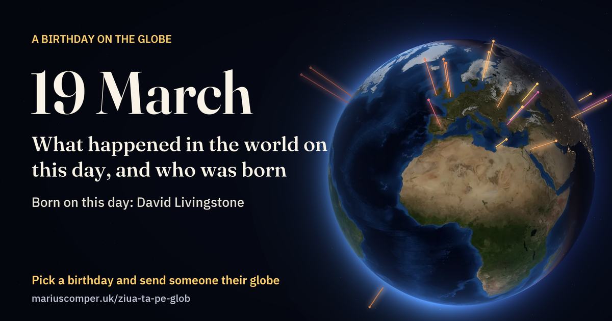 The Earth on 19 March, with the rays of the day’s events
