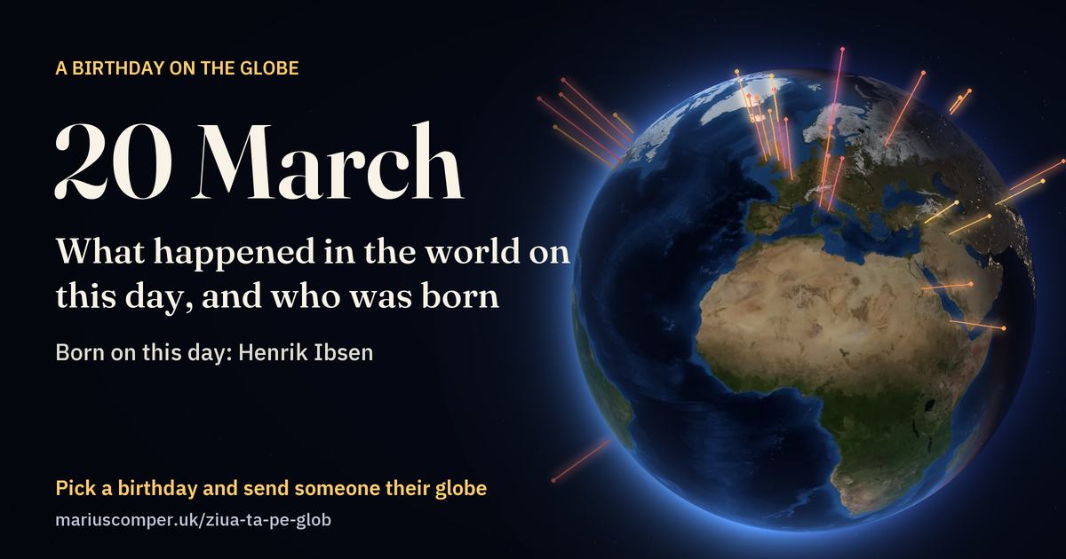 The Earth on 20 March, with the rays of the day’s events
