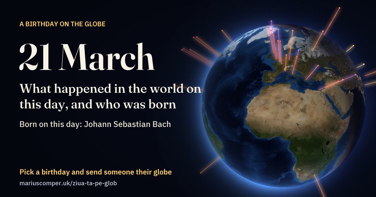 The Earth on 21 March, with the rays of the day’s events