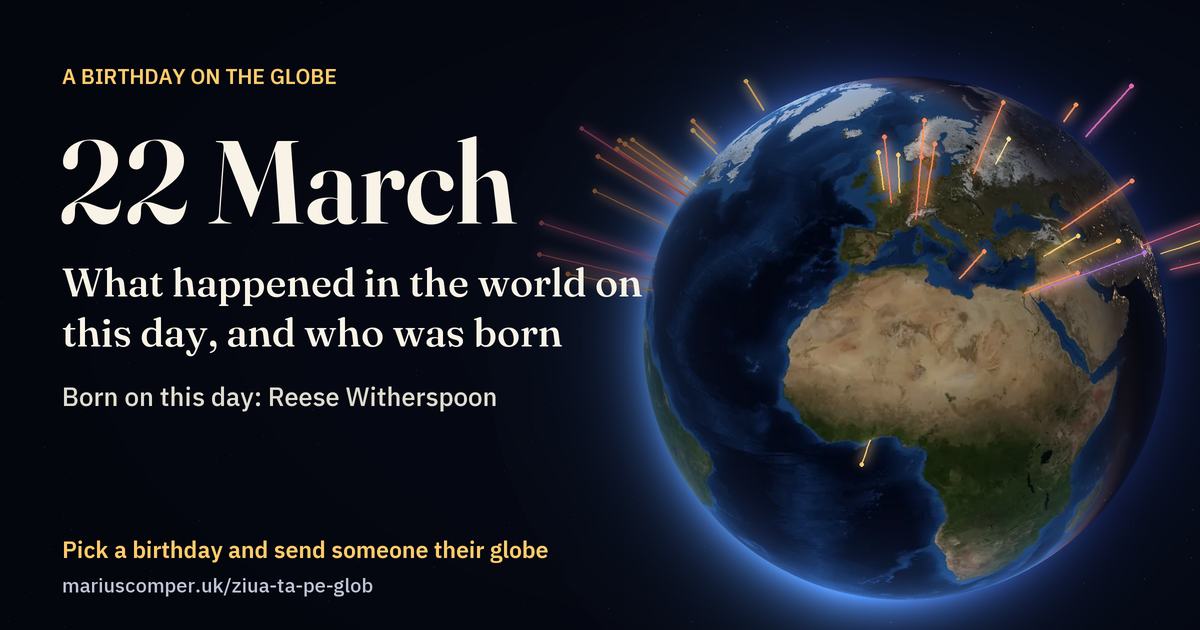The Earth on 22 March, with the rays of the day’s events