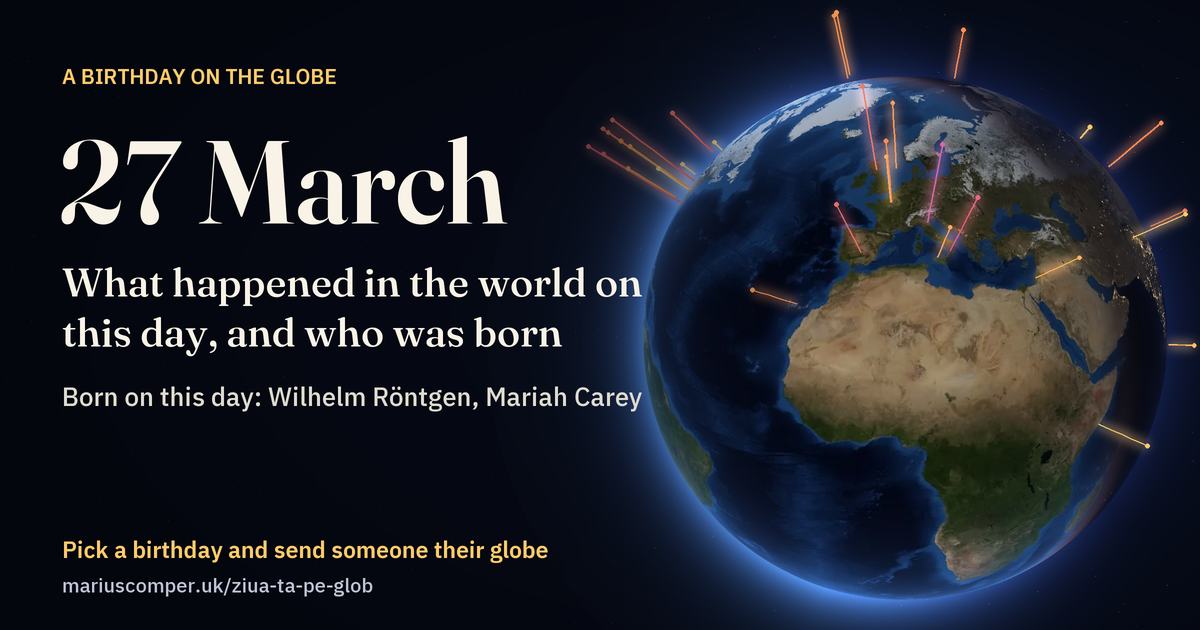 The Earth on 27 March, with the rays of the day’s events