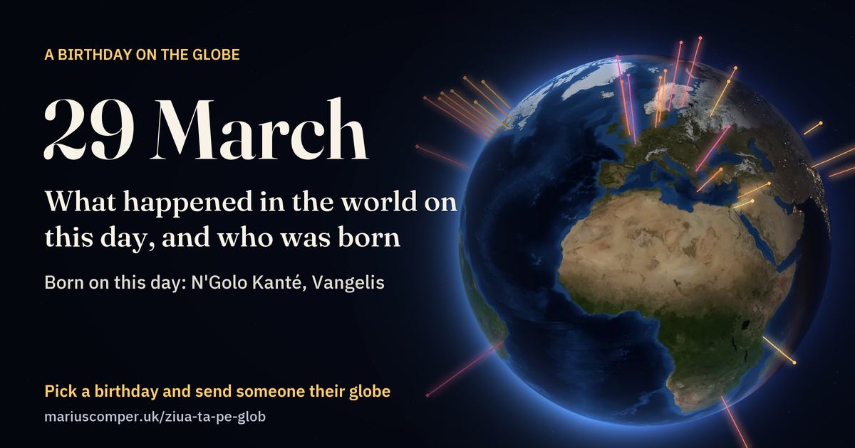 The Earth on 29 March, with the rays of the day’s events
