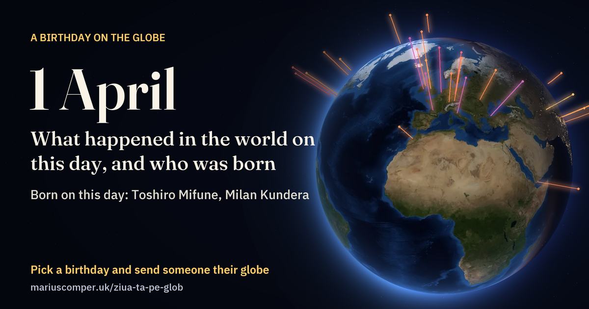 The Earth on 1 April, with the rays of the day’s events