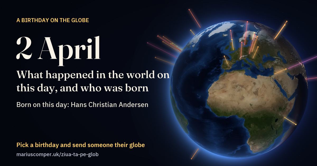 The Earth on 2 April, with the rays of the day’s events