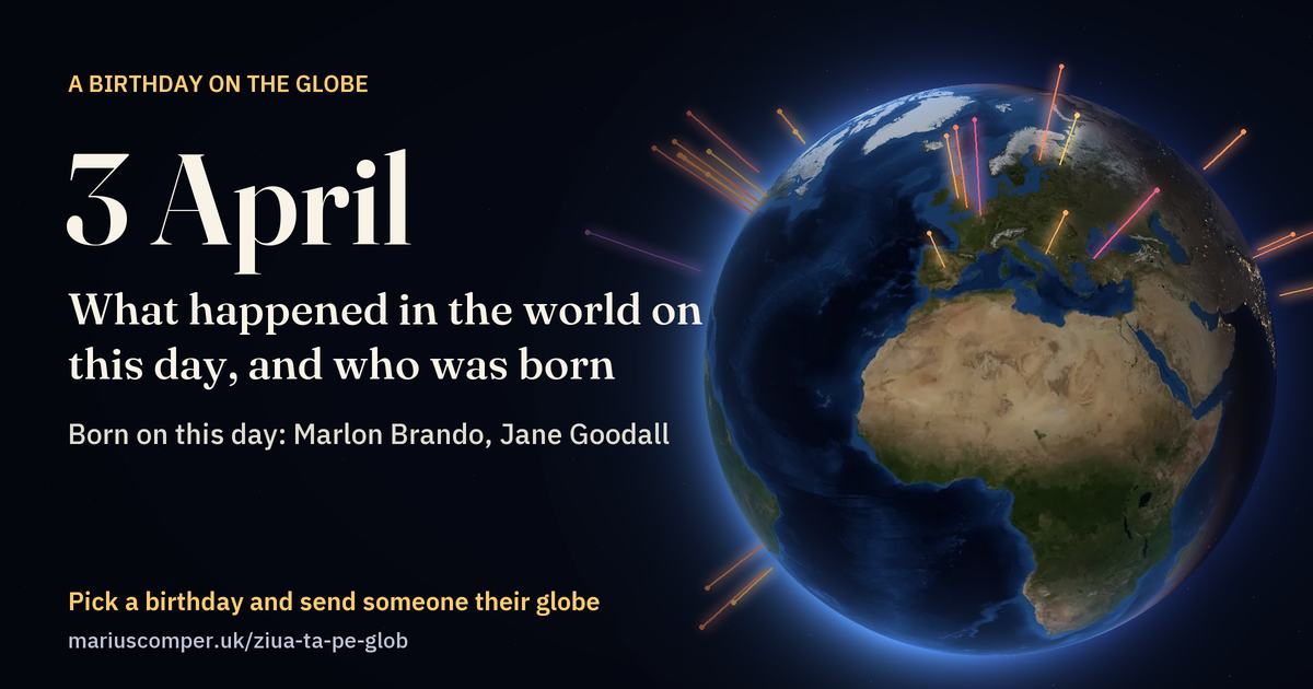 The Earth on 3 April, with the rays of the day’s events