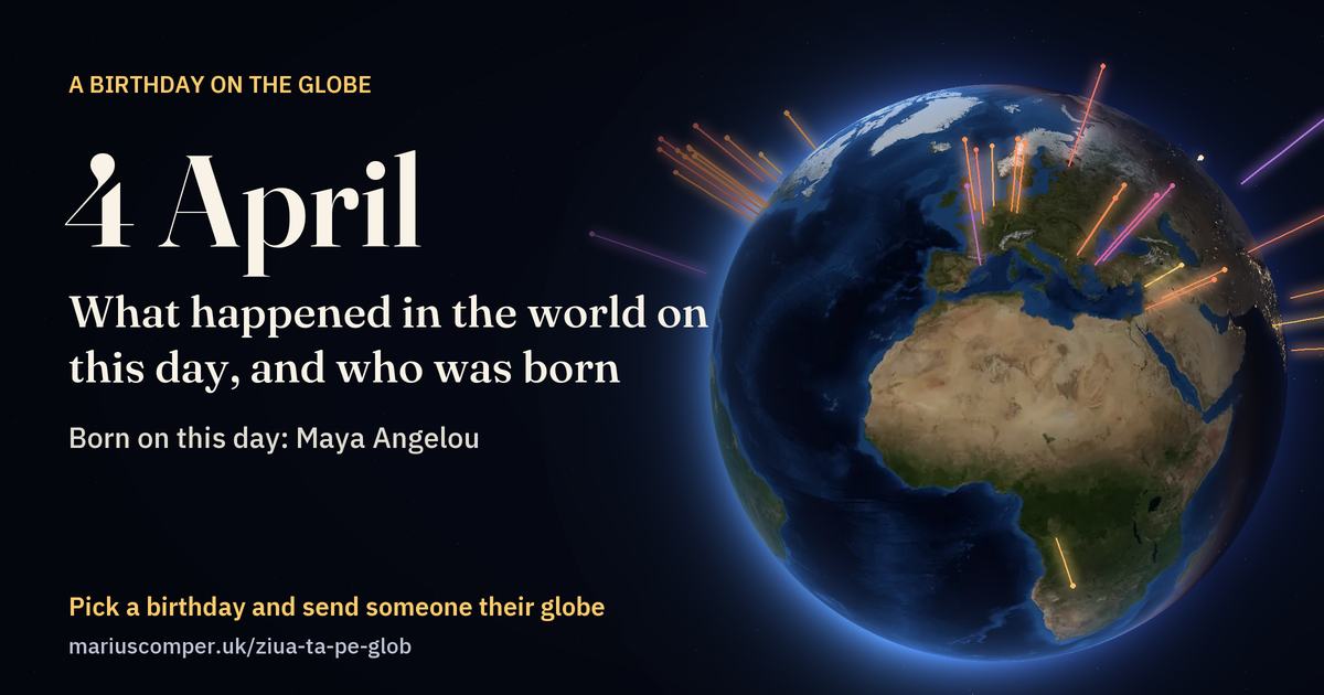 The Earth on 4 April, with the rays of the day’s events