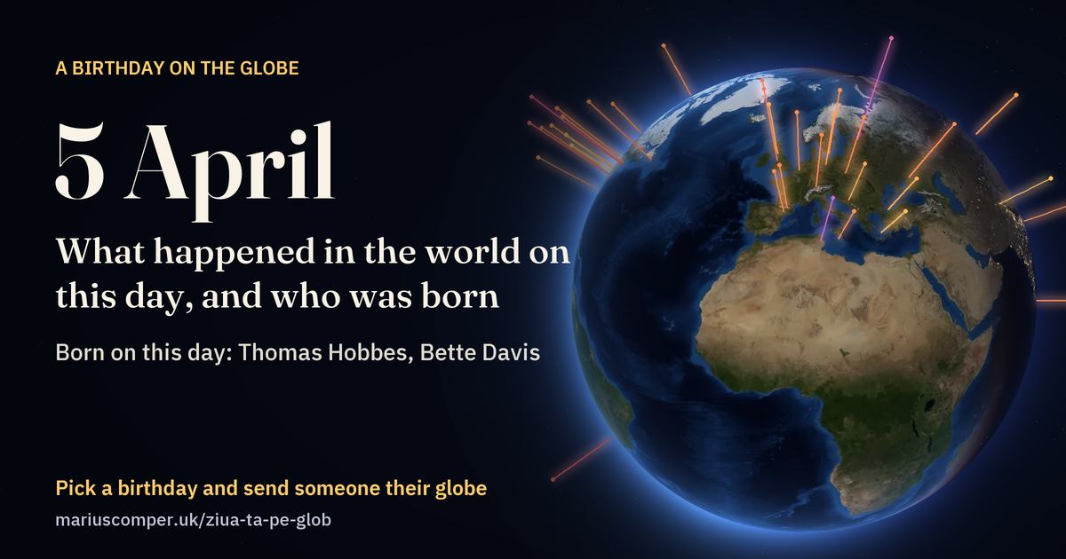 The Earth on 5 April, with the rays of the day’s events