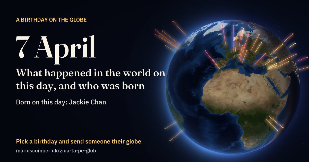 The Earth on 7 April, with the rays of the day’s events