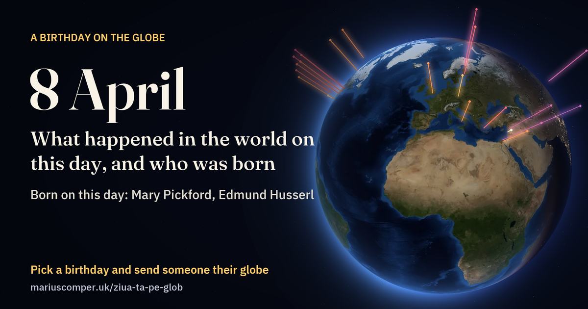The Earth on 8 April, with the rays of the day’s events
