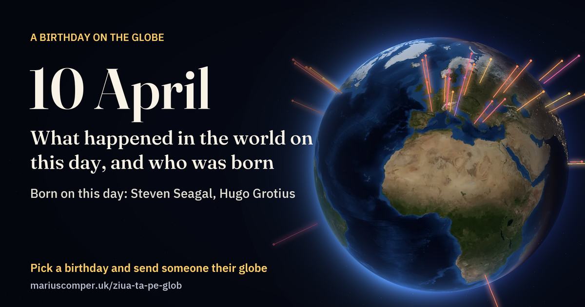 The Earth on 10 April, with the rays of the day’s events