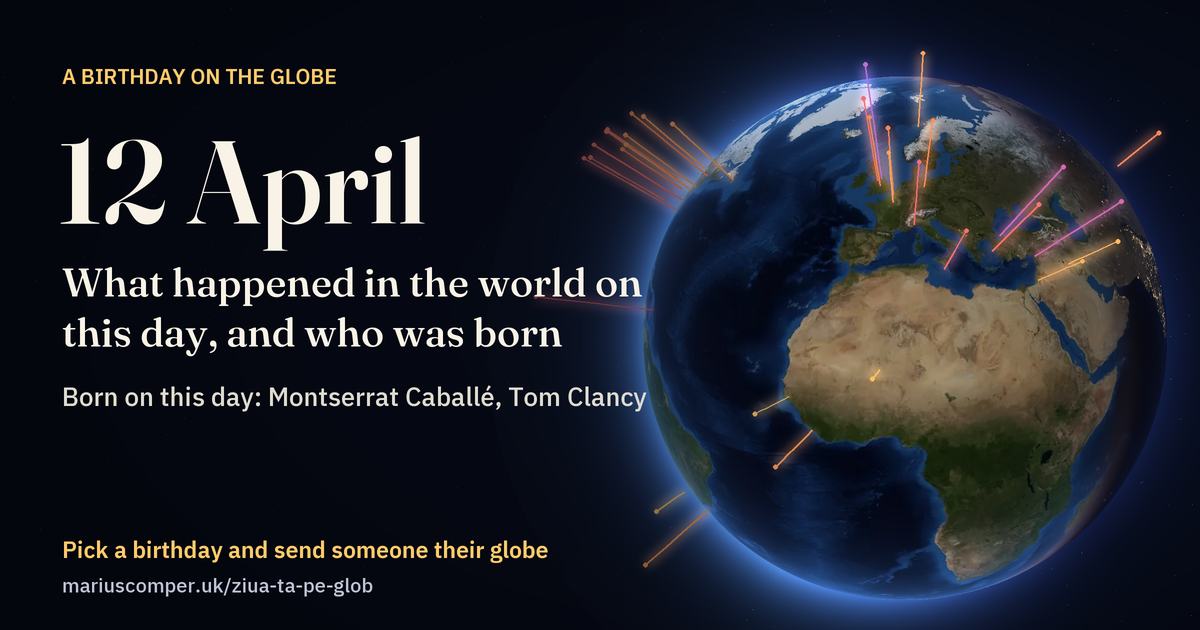 The Earth on 12 April, with the rays of the day’s events