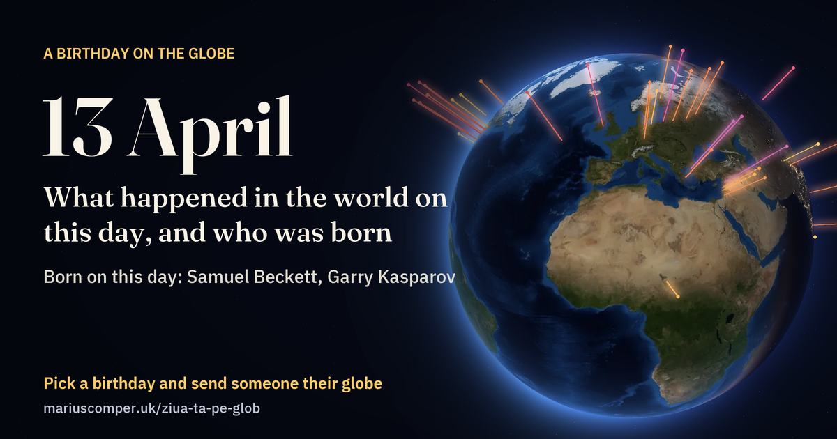 The Earth on 13 April, with the rays of the day’s events