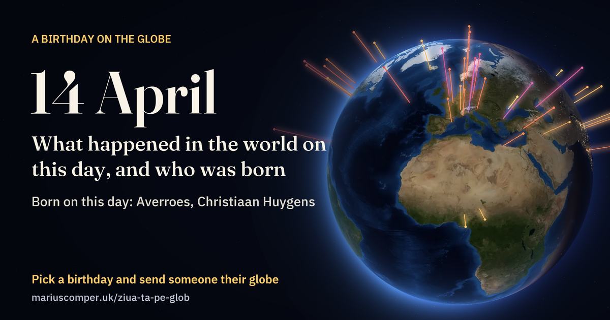 The Earth on 14 April, with the rays of the day’s events