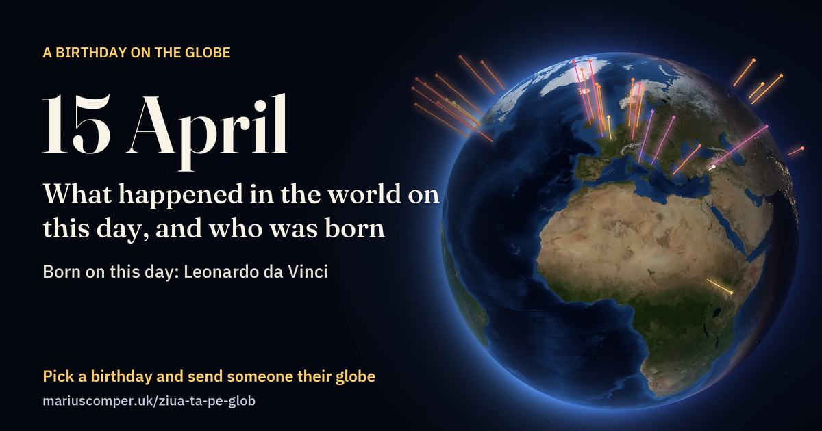 The Earth on 15 April, with the rays of the day’s events