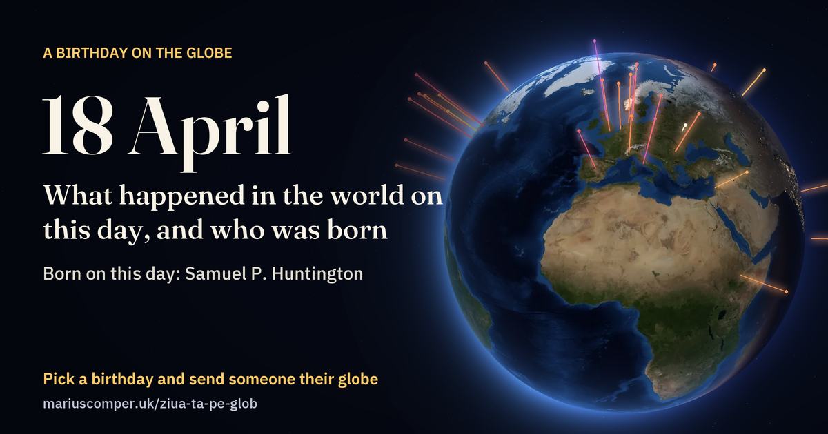 The Earth on 18 April, with the rays of the day’s events