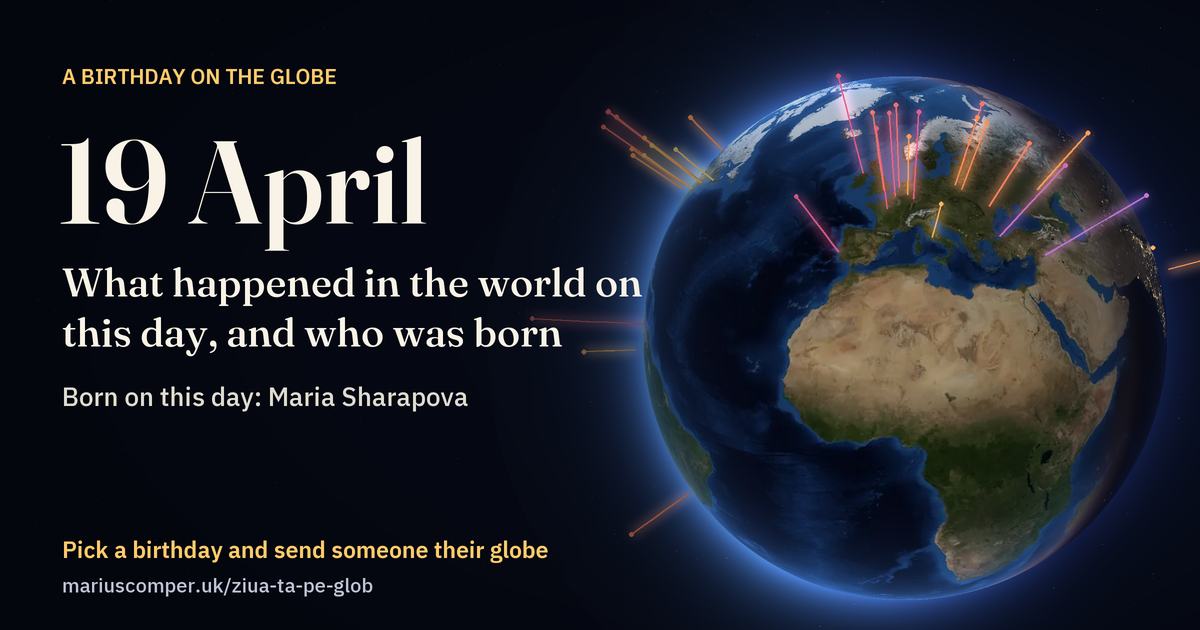 The Earth on 19 April, with the rays of the day’s events
