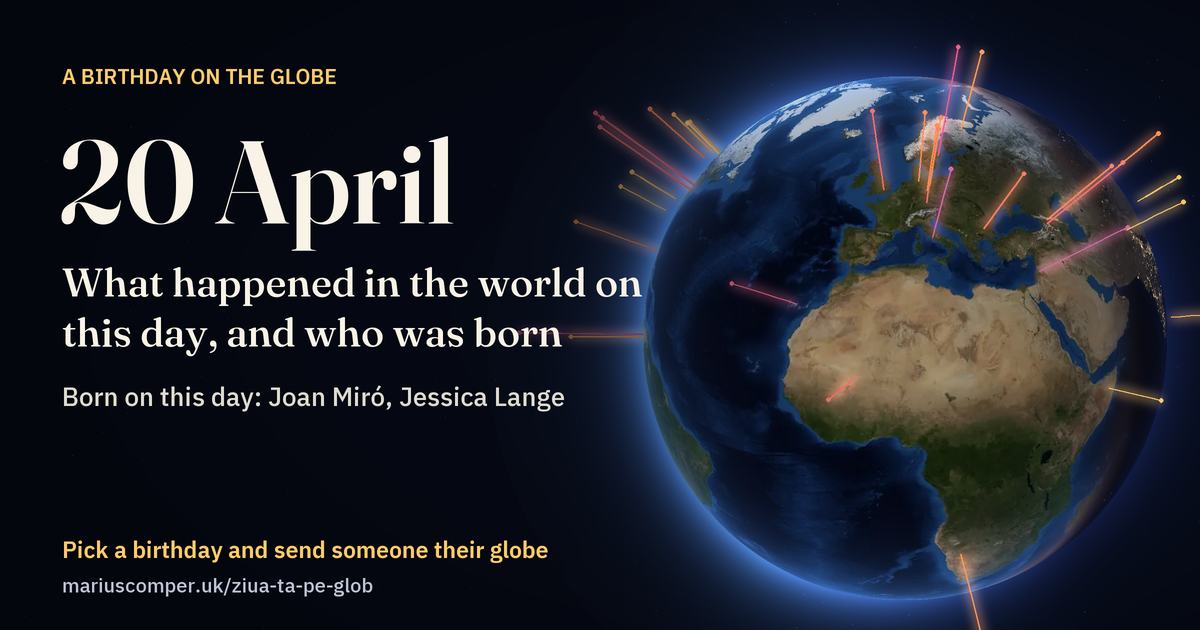 The Earth on 20 April, with the rays of the day’s events