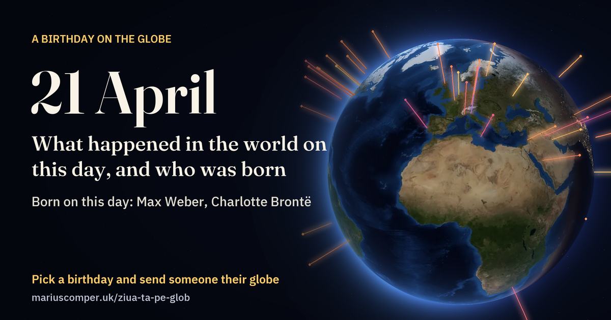 The Earth on 21 April, with the rays of the day’s events