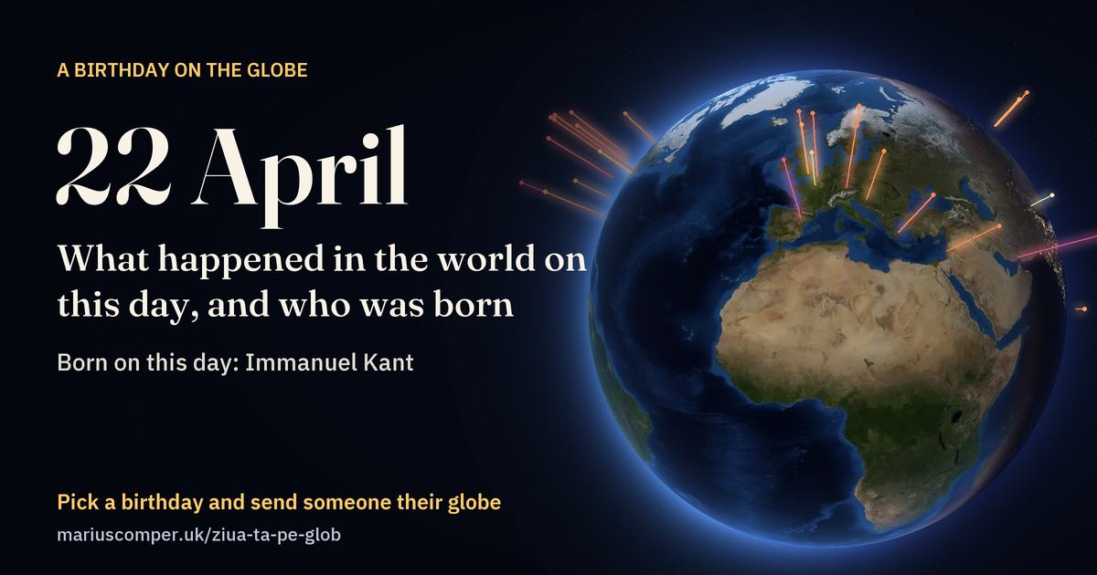 The Earth on 22 April, with the rays of the day’s events