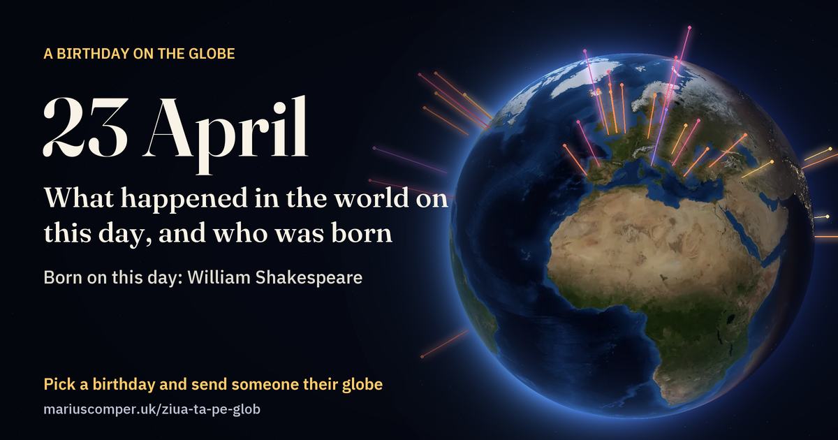 The Earth on 23 April, with the rays of the day’s events