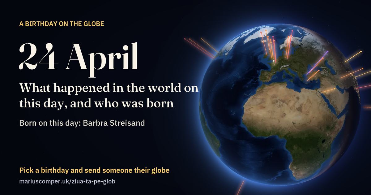 The Earth on 24 April, with the rays of the day’s events