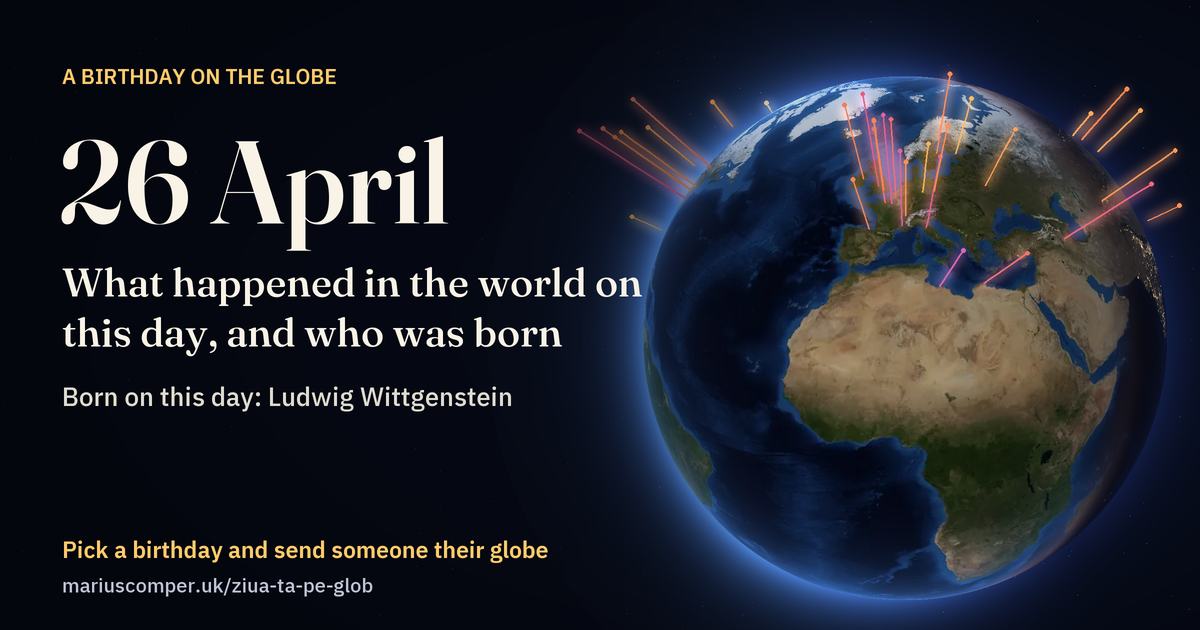 The Earth on 26 April, with the rays of the day’s events
