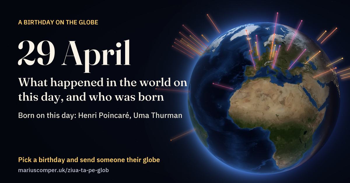 The Earth on 29 April, with the rays of the day’s events