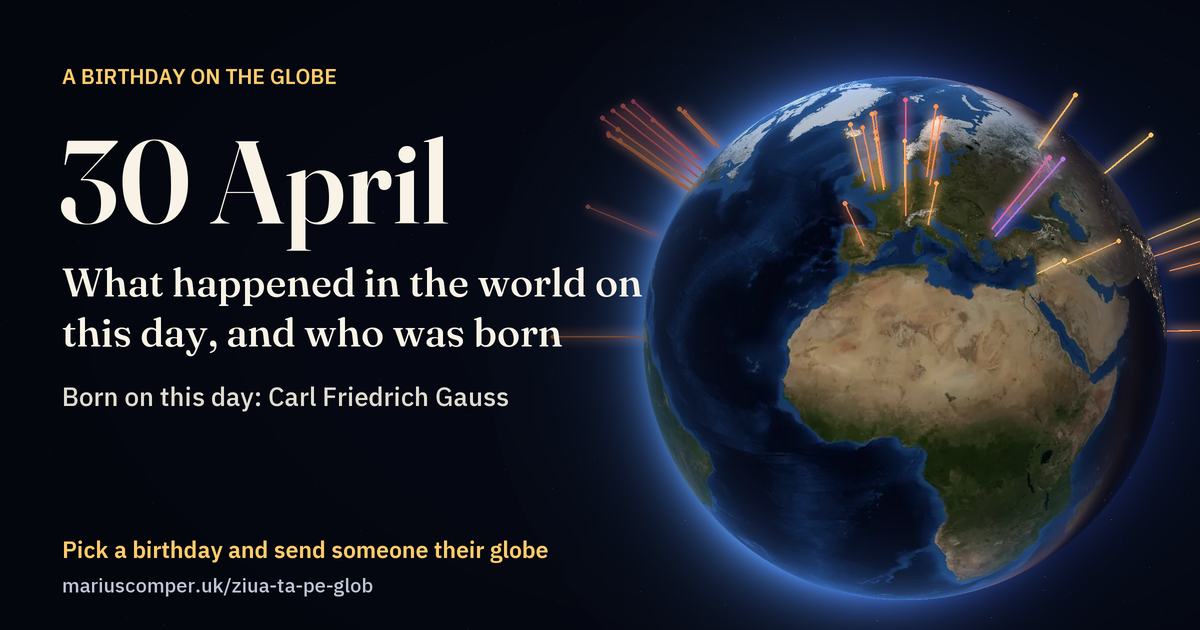 The Earth on 30 April, with the rays of the day’s events