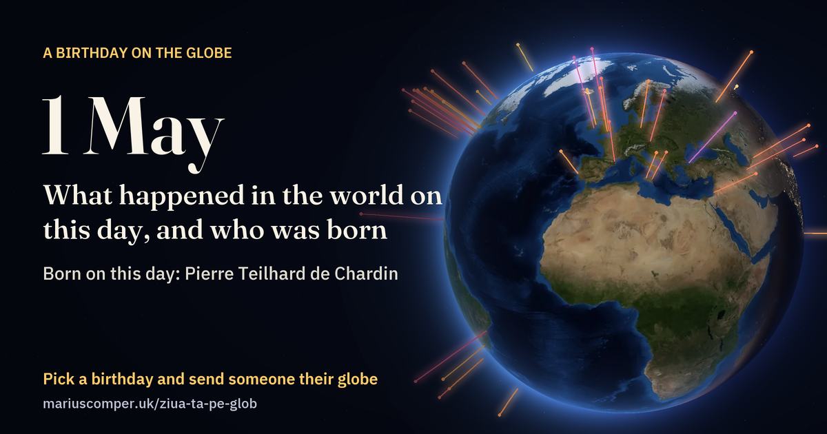 The Earth on 1 May, with the rays of the day’s events