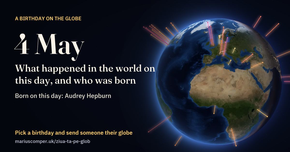The Earth on 4 May, with the rays of the day’s events