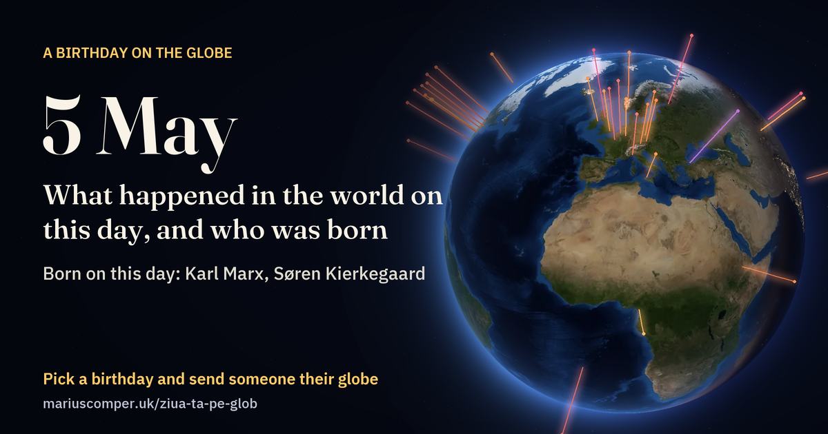 The Earth on 5 May, with the rays of the day’s events
