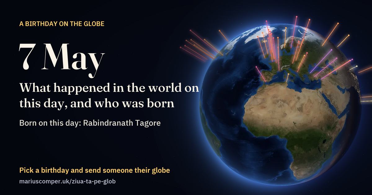 The Earth on 7 May, with the rays of the day’s events